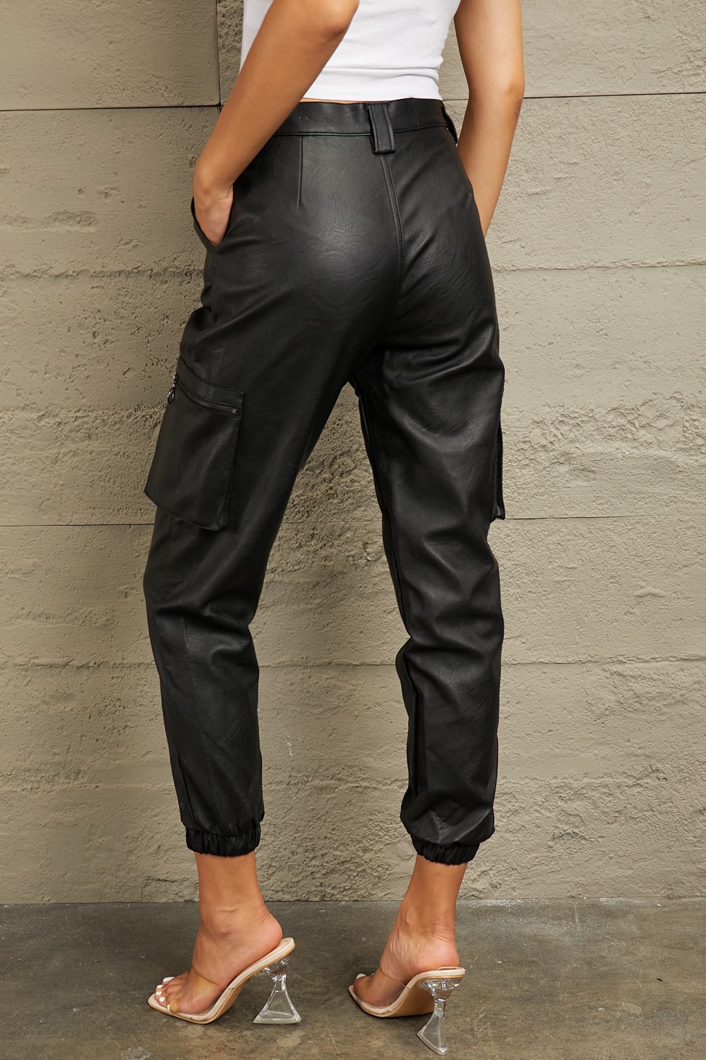 Kancan High Rise Faux Leather Joggers