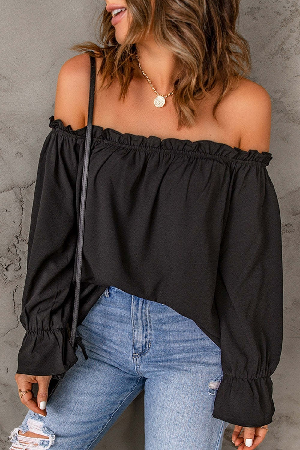 Frill Off-Shoulder Flounce Sleeve Blouse