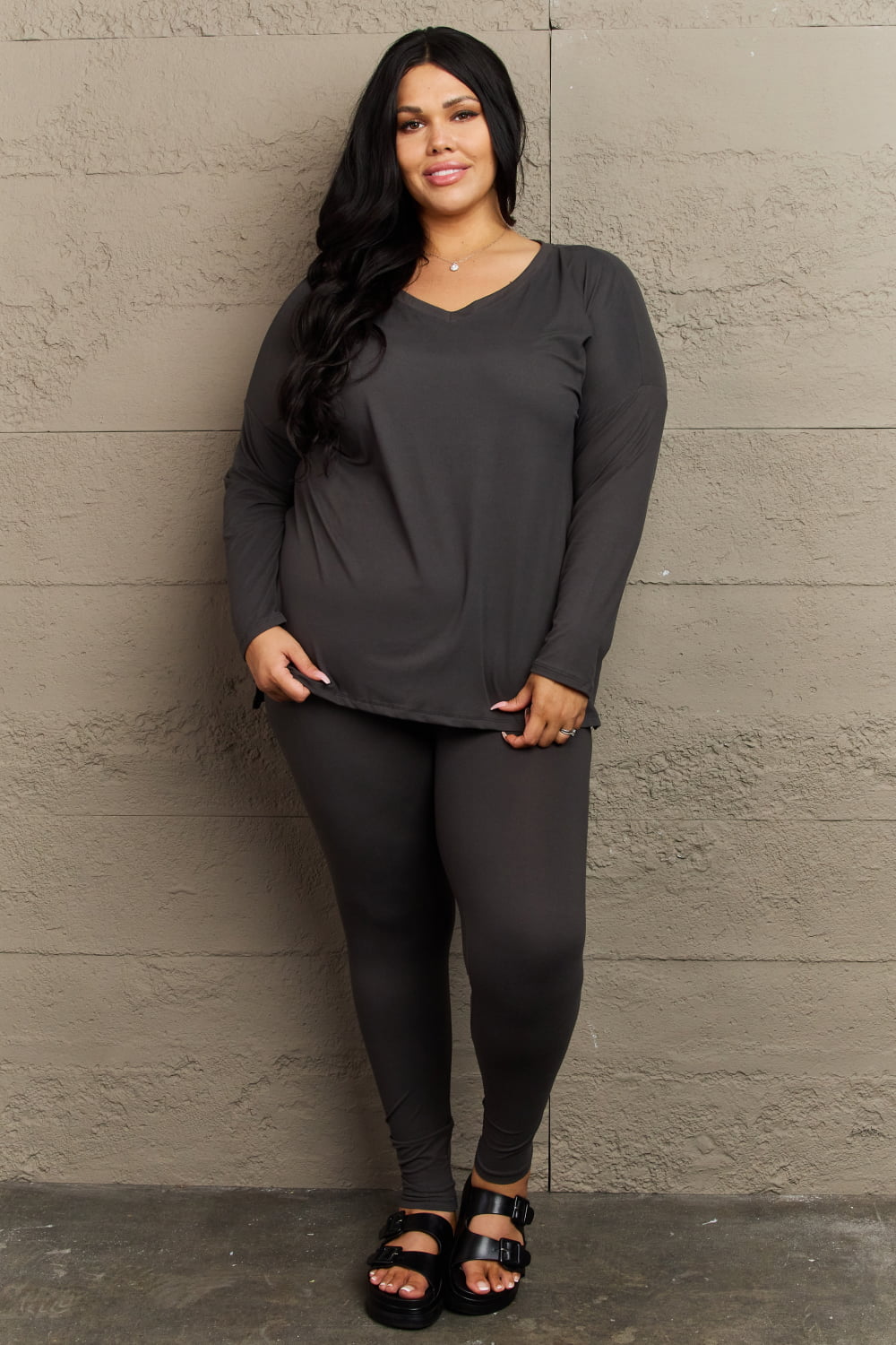 Zenana Lazy Days Full Size Long Sleeve and Leggings Set