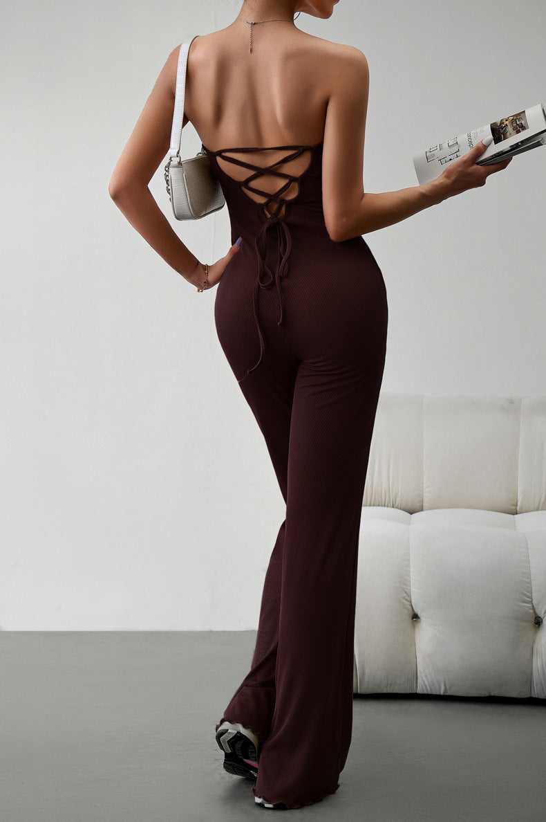 Strapless Lace-Up Jumpsuit