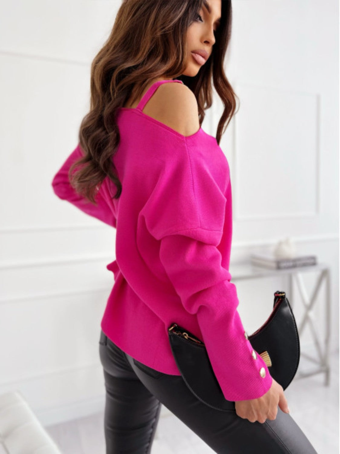 Asymmetrical Neck Buttoned Top